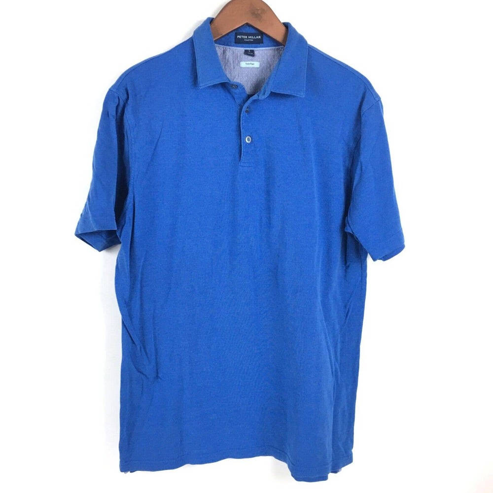 Peter Millar Mens Polo Shirt Large Blue Short Sleeve Perfect Pique Golf